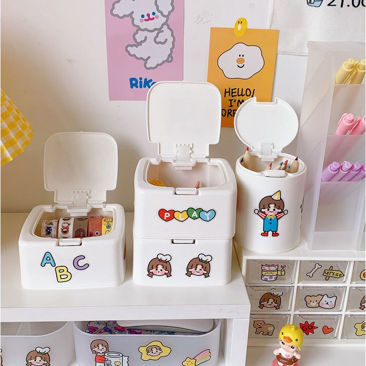 Storage box desktop storage box stickers quilted pad accessories INS button storage box-7