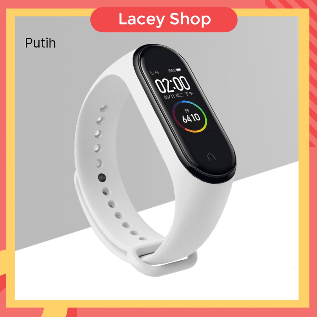 Tali Strap Silikon Smartwatch Mi Band 5 dan 6 Polos Monokrom-Putih