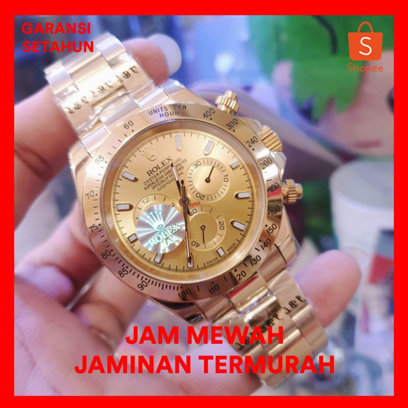 Jam Tangan Pria Merk Rolex Daytona Automatic Full Gold Free Yes