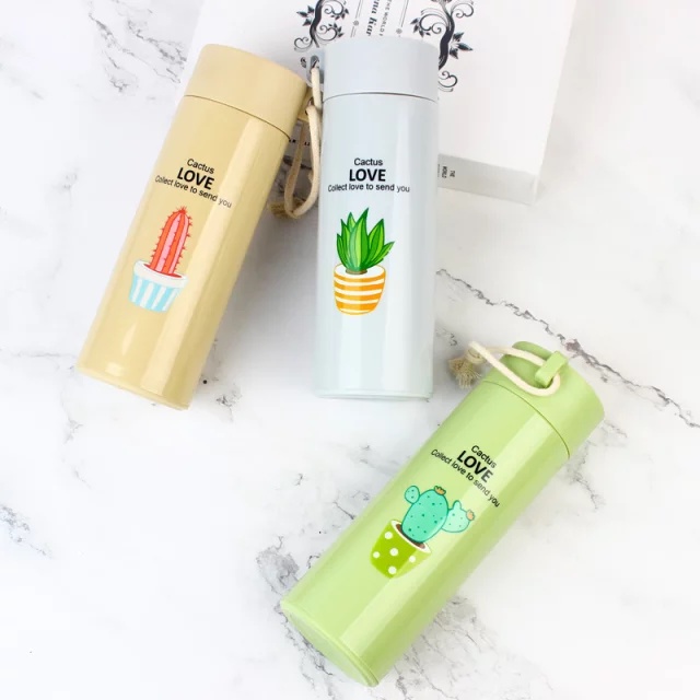 Botol Minum Kaca unix Motif Tanaman Kaktus Animal Karakter Binatang Lucu Botol Minum Tumbler Termos Anak