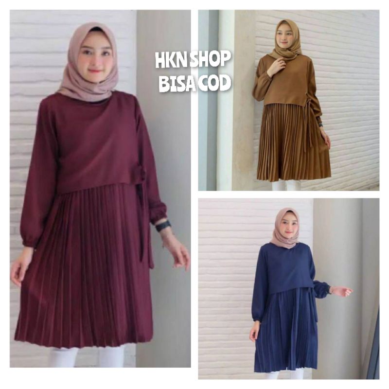 [ BISA COD ] TUNIK INES PLISKET FIT TO L