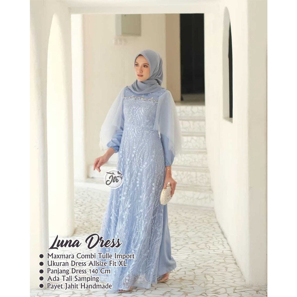 dres luna terbaru bahan mix brokat lengan panjang