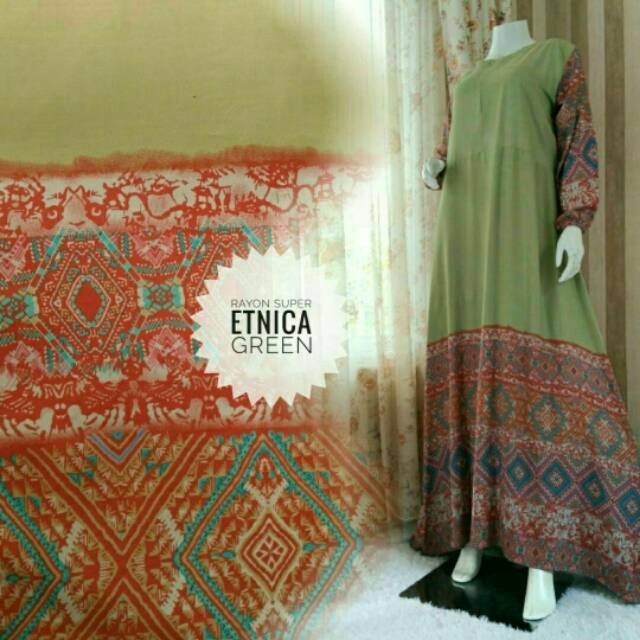 Gamis etnica / gamis kain rayon super premium