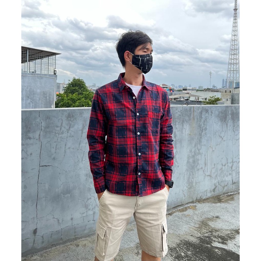 Amspro Kemeja pria kemeja Flanel pria kemeja kasual pria fashion pria