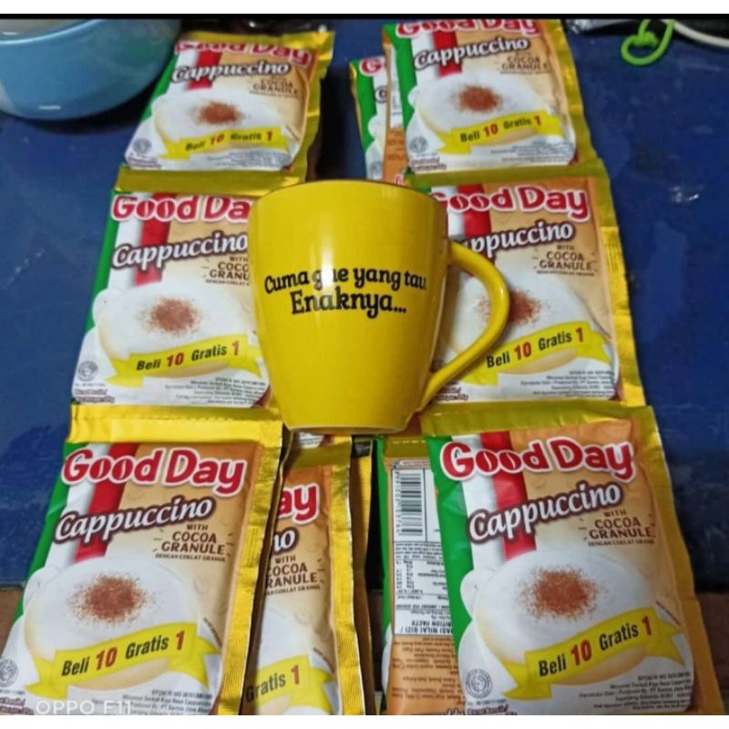 

20saset kopi good day capuccino+mug cantik di ganti mug abc