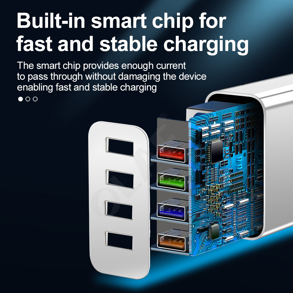 Marjay Adapter Charger 5V 4 Port USB QC3.0 Quick Charge 3.0 4.0 Fast Charging Pengisian Daya Cepat+Lampu LED  Untuk Iphone X / Samsung / Xiaomi / Huawei