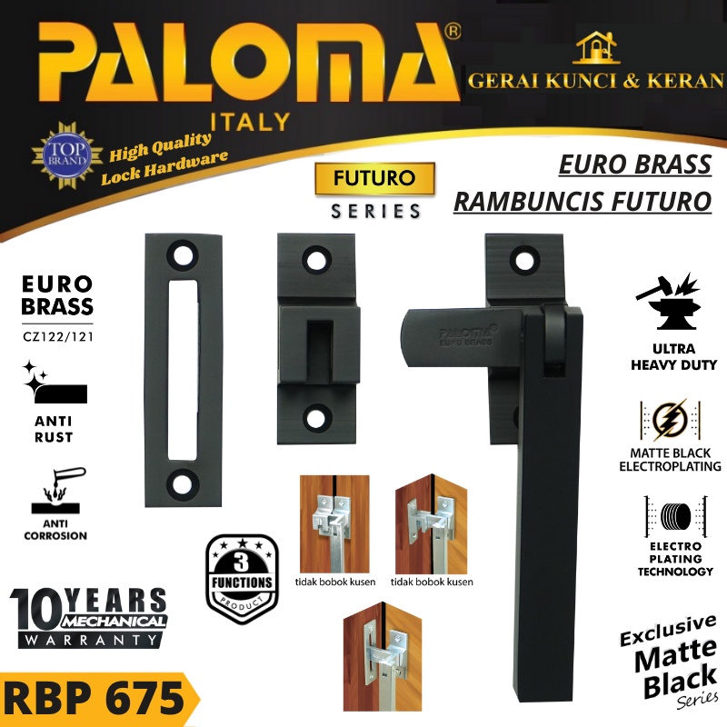 PALOMA RBP 675 RAMBUNCIS KUNCI PENGAMAN JENDELA HITAM MATTE BLACK