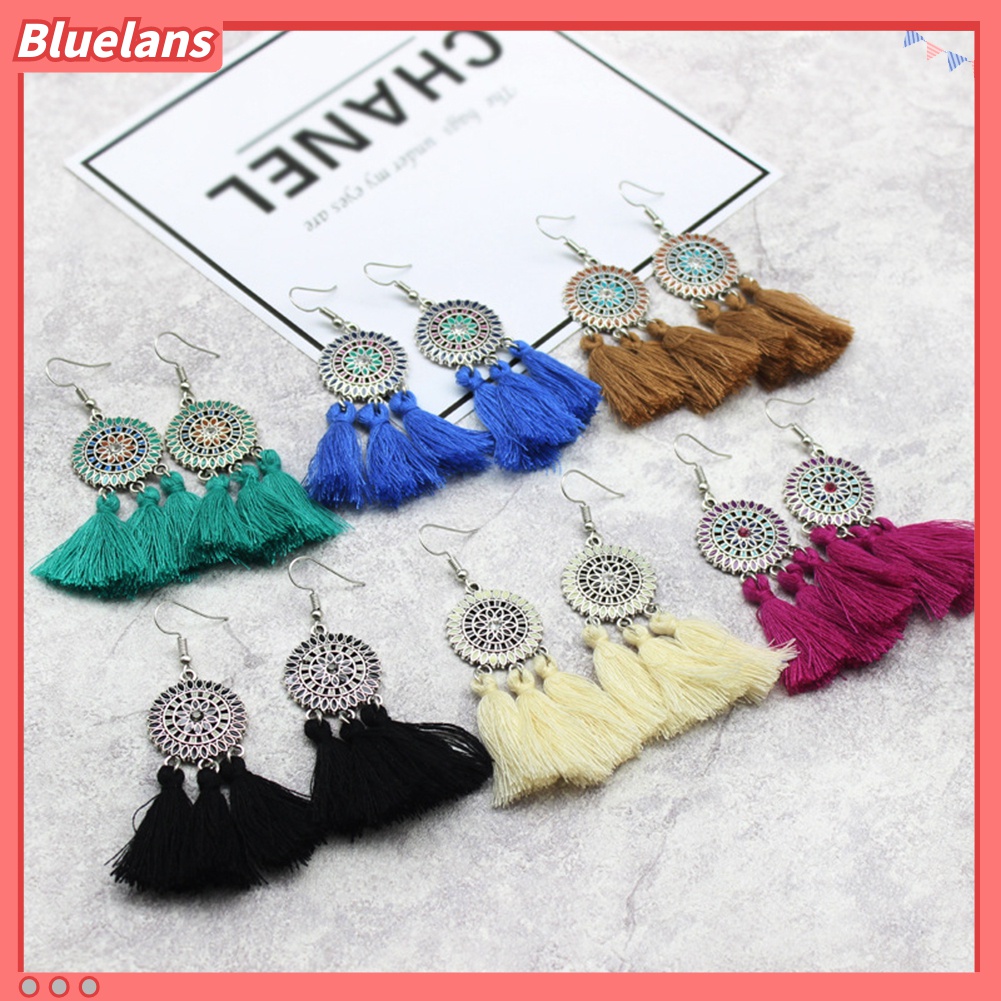 Anting Kait Gantung Panjang Desain Bunga Matahari Rumbai Gaya Boho Untuk Wanita