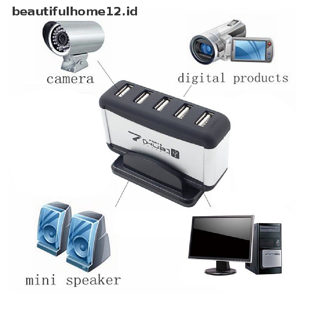 【beautifulhome12.id】 USB 7-Port HUB Powered With AC Adapter Cable High-Speed EU/US Plug For PC Laptop .