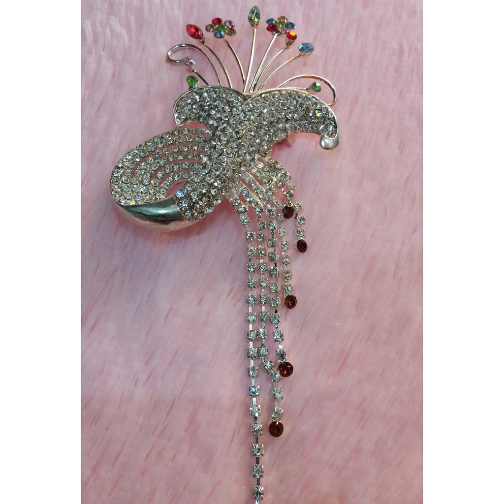 Jual Bros Motif Bunga Besar Berhiaskan Manik Manik dan Kristal Diskon
