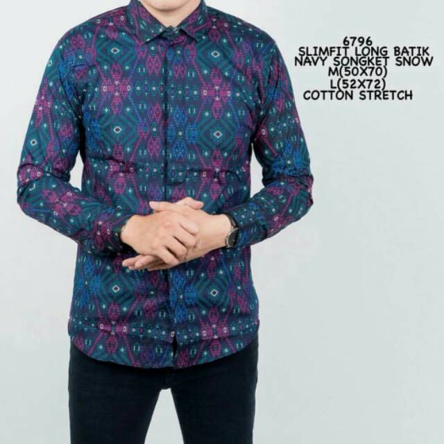 Kemeja Pria Medan, Batik Navy Songket Snow<6796>