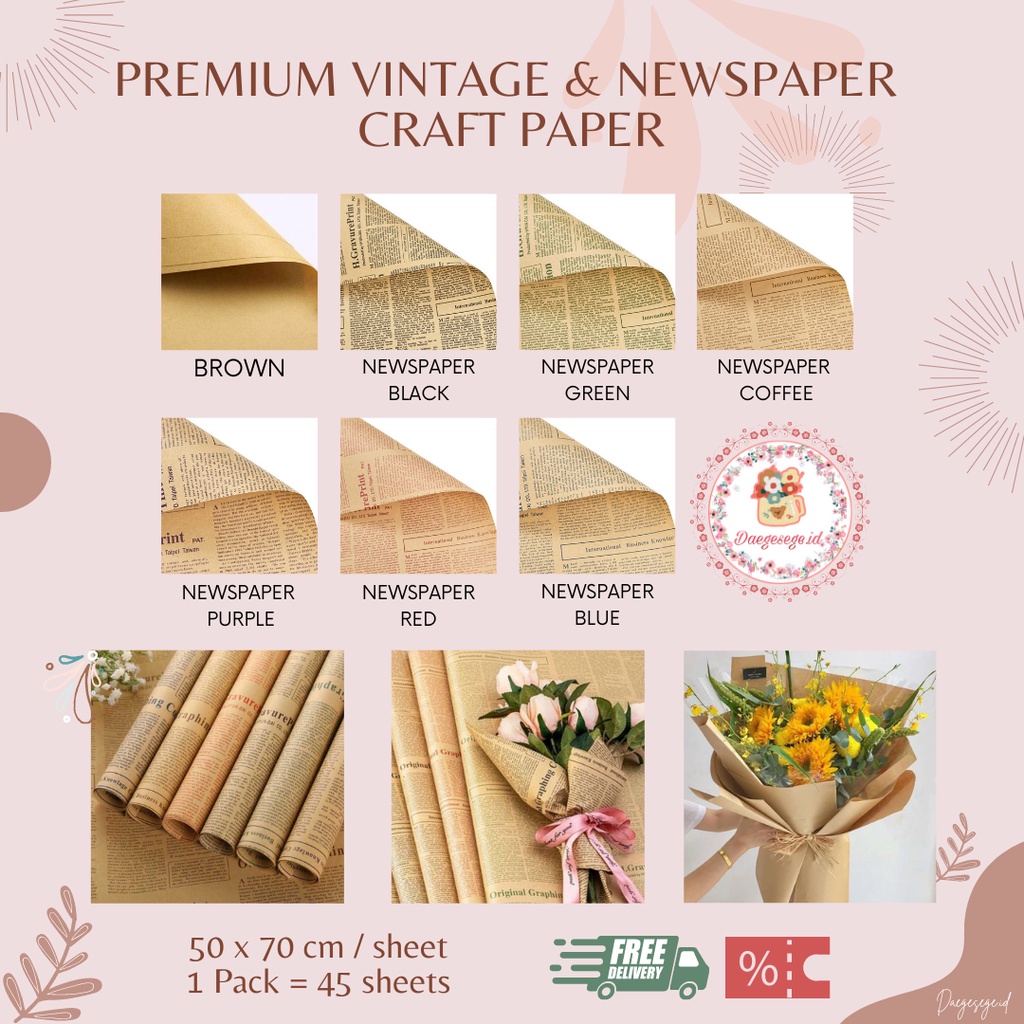 

[1 LEMBAR] FLOWER WRAPPING PREMIUM VINTAGE CRAFT PAPER | ENGLISH NEWSPAPER CRAFT PAPER ECER | KERTAS PEMBUNGKUS BUNGA KERTAS BUKET BUNGA HAND BOUQUET WRAPPING PAPER KERTAS KADO FLOWER WRAP