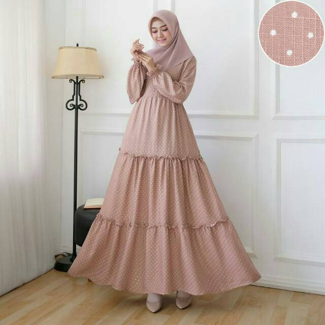 Dress Gamis Bintik / gamis polka Linen (cotton adem)