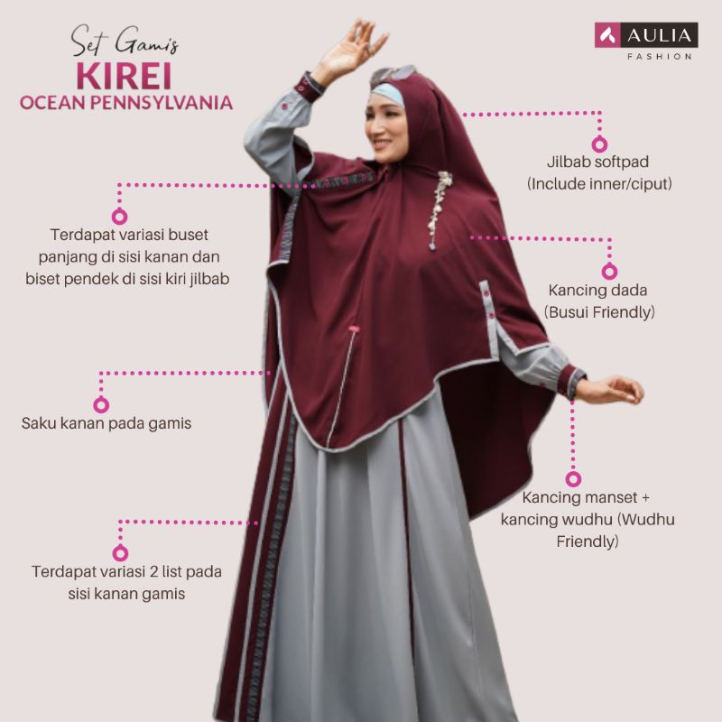 Aulia Fashion Set Gamis Kirei Pennsylvania Dress Syar'i Dengan Hijab Berbahan Nirmala