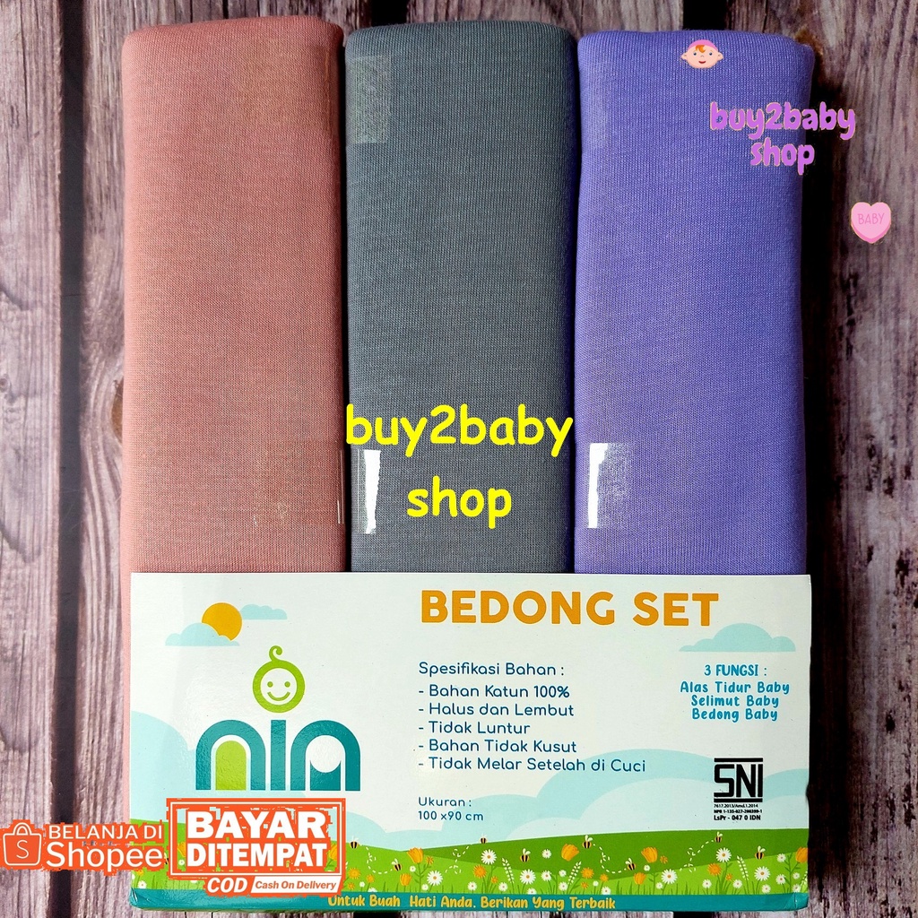 Bedong bayi warna polos bahan halus lembut NIA kemasan terbaru isi 3 PCS