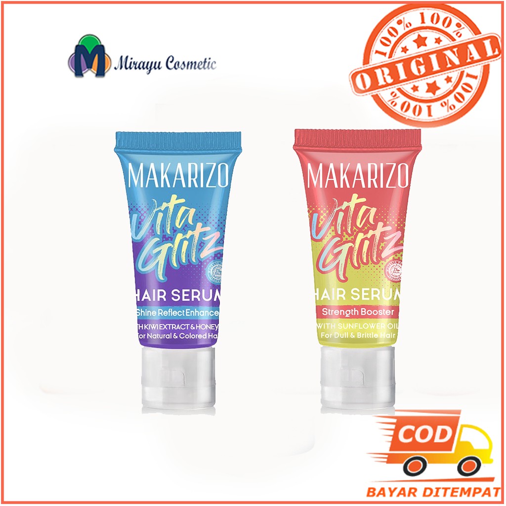 Makarizo Vitaglitz Hair Serum Strength Booster Shine Reflect Enhancer Merah Biru Serum Rambut 8ml
