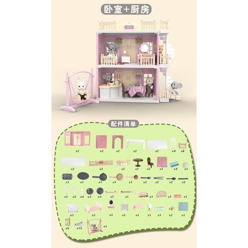 Koala Diary Doll House - Koala Town House   Koala Bedroom Bathroom Kitchen sylvanian family alike - kado anak cewek - hadiah anak cewek