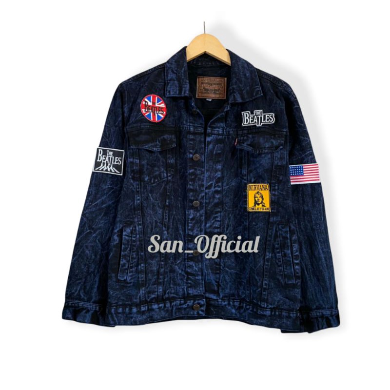 JAKET DENIM Keren / JAKET JEANS Pria Keren MURAH Kualitas Premium PATCH Sudah Terpasang (Bisa COD)-Darkblue THE BEATLES