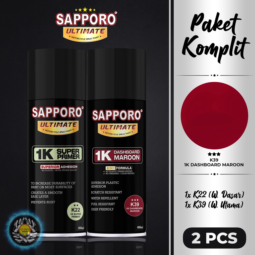 PAKET SAPPORO ULTIMATE K39 1K DASHBOARD MAROON MERAH MARON DASBOR ASLI PABRIK CAT SEMPROT 400 ML COA
