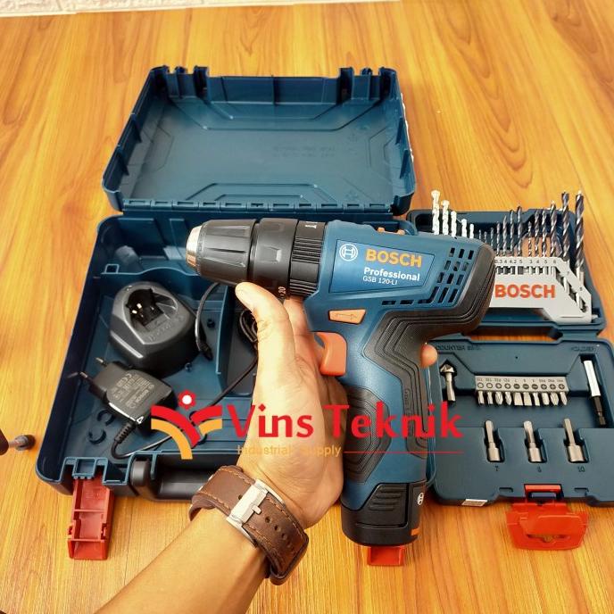 MESIN BOR CORDLESS BOSCH GSB 120 LI MESIN BATERAI + ASSESORIS GSB120LI