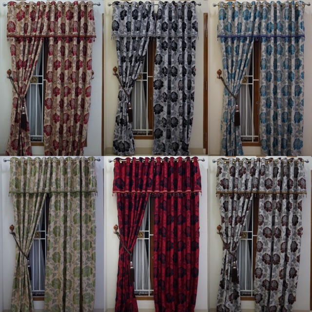 Gorden Hordeng Blackout Poni Gabung Motif Bunga Depan Belakang