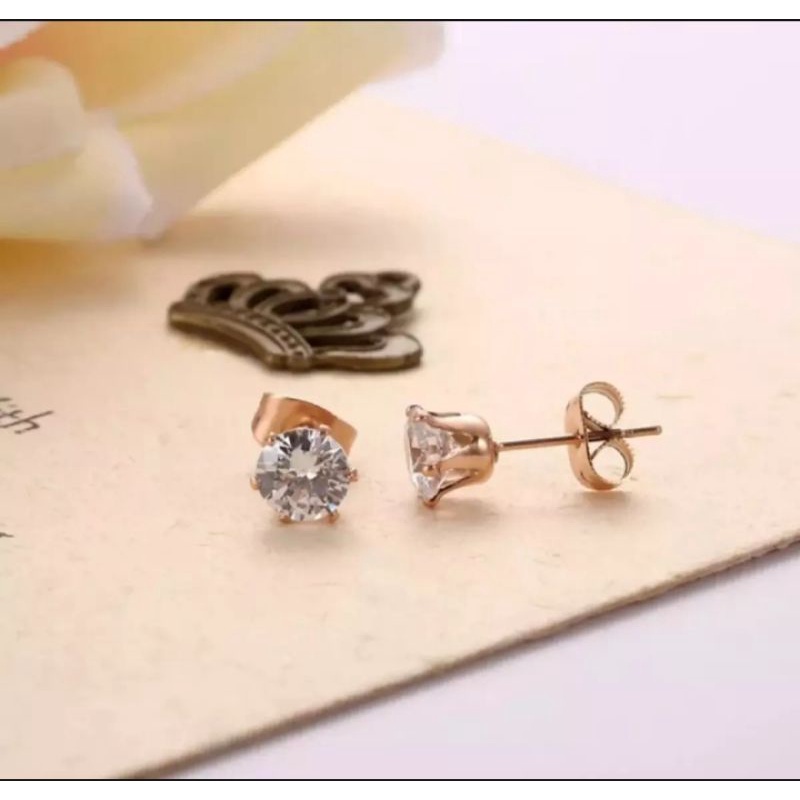 anting tusuk giwang mata satu perhiasan wanita titanium gold