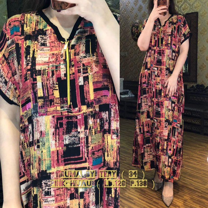 DASTER ARAB TEBY RUMA SERIES RAYON VISCOSE BIG SIZE BY TEBY ORI-PINK HIJAU 034