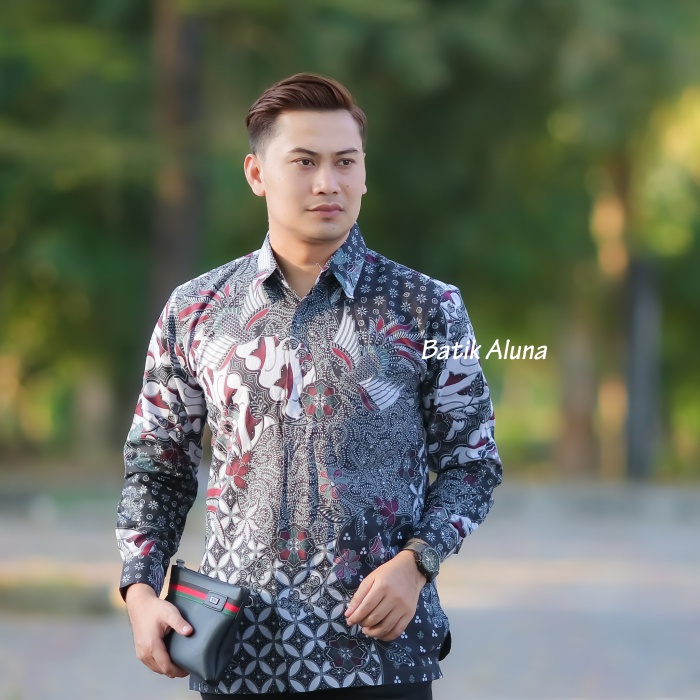 Batik Pria Laki Laki Cowok Baju Kemeja Lengan Panjang Premium Asli Produksi Batik Aluna PCW 106