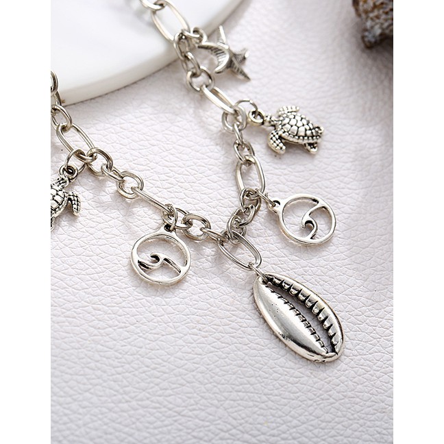 LRC Gelang Kaki Fashion Silver Starfish Wave Shell Anklet F74485