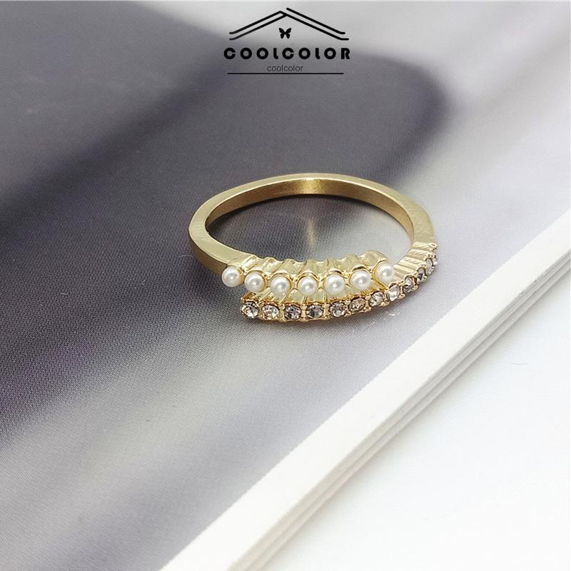 COD Cincin Mutiara Berlian Sederhana Manik-Manik Unik Gaya Retro Untuk Wanita Cincin Jari Telunjuk yang Dipersonalisasi Fashion Accessories