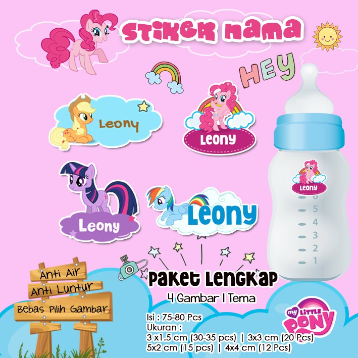 

80Pcs stiker nama waterproof little pony