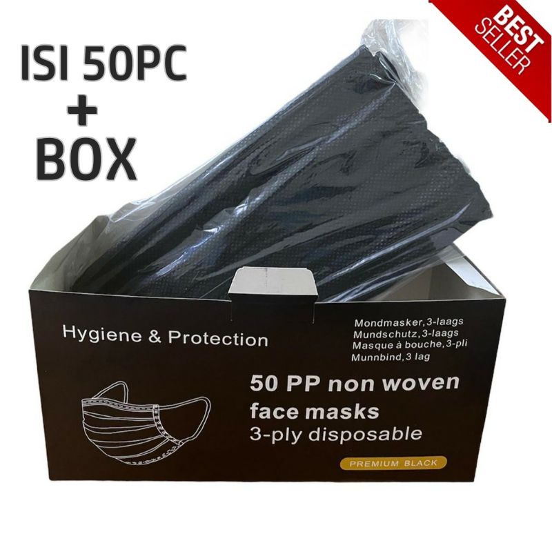 ORI-Masker Earloop  Isi 50 Pcs Masker Hitam Masker Biru  Disposable Mask Masker Bedah Earloop Murah