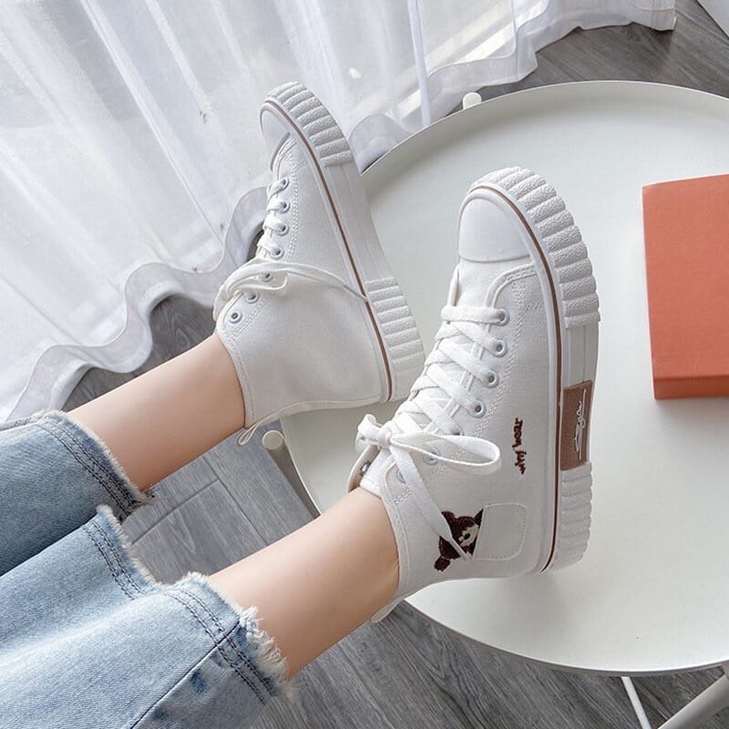 JURAGAN - Sepatu Sneakers Coffee Bears Nude High AS186 #BESTSELLER#-Putih