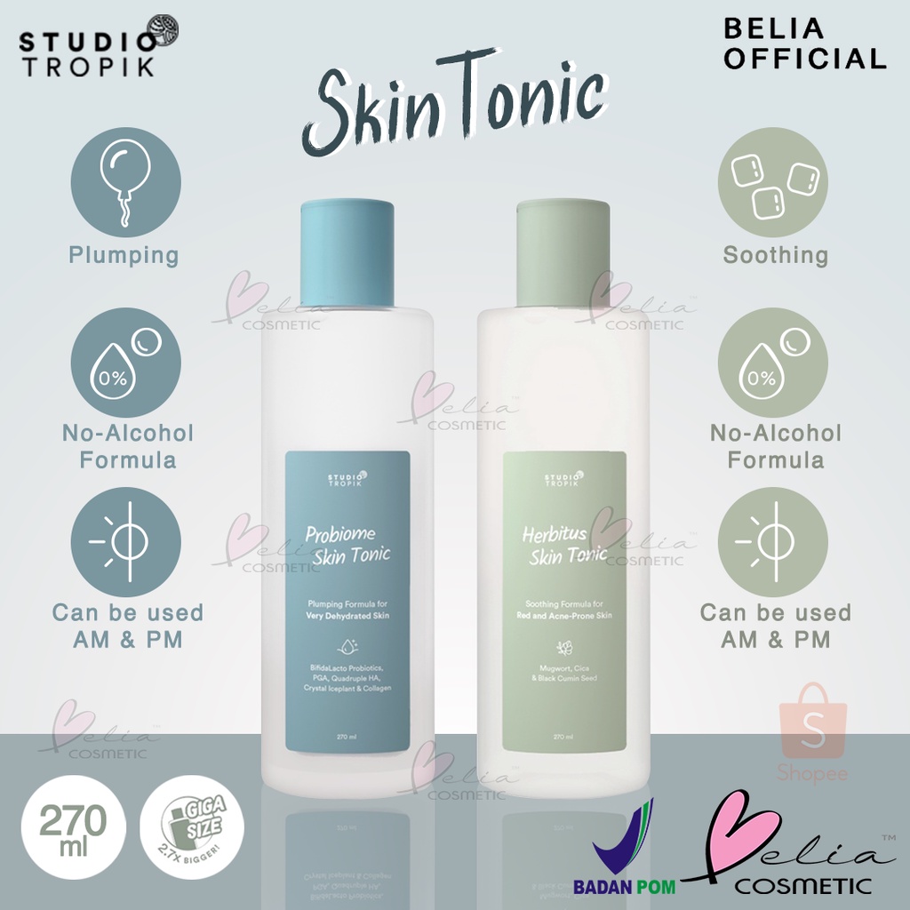 ❤ BELIA ❤ STUDIO TROPIK Probiome &amp; Herbitus Skin Tonic Giga Size 270ml | Plumping Formula | Soothing Formula | Red &amp; Acne Prone Skin | Very Dehydrated Skin | Toner | Face Toner | BPOM