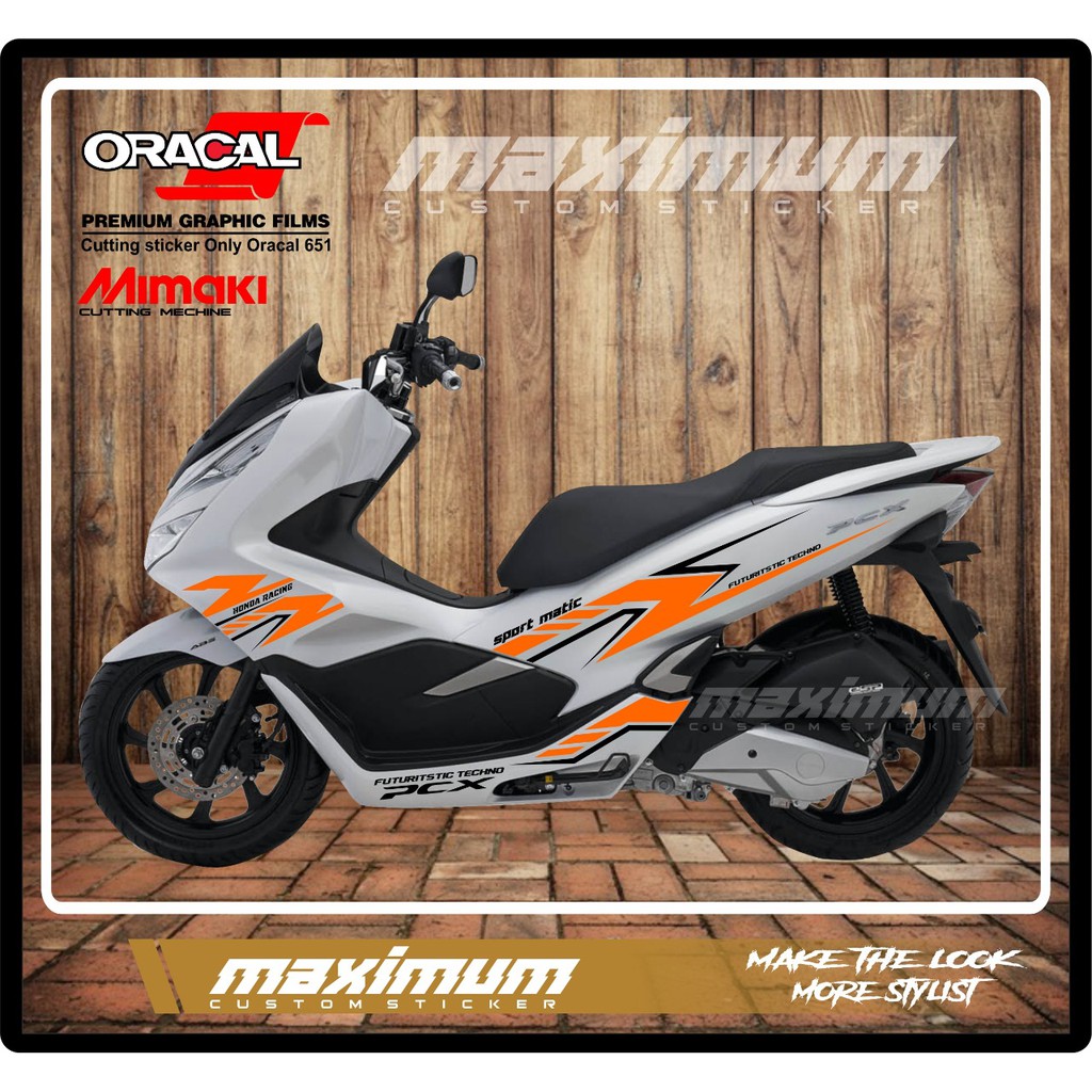 CUTTING STICKER PCX PUTIH - STRIPING STIKER ORACAL ORANGE KOMBINASI HITAM