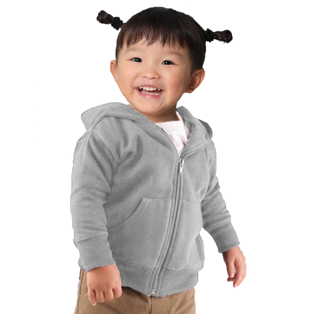Jaket /sweater zipper hhodie/anak/ bayi balita/ bahan fleece tebal/usia 1 sampai 2 tahun/terlaris /termurah /terbaru/bandung-abu misty