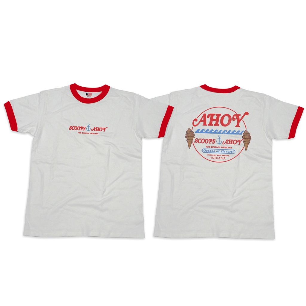 SCOOPS AHOY - STRANGER THINGS INSPIRED . RINGER T-SHIRT