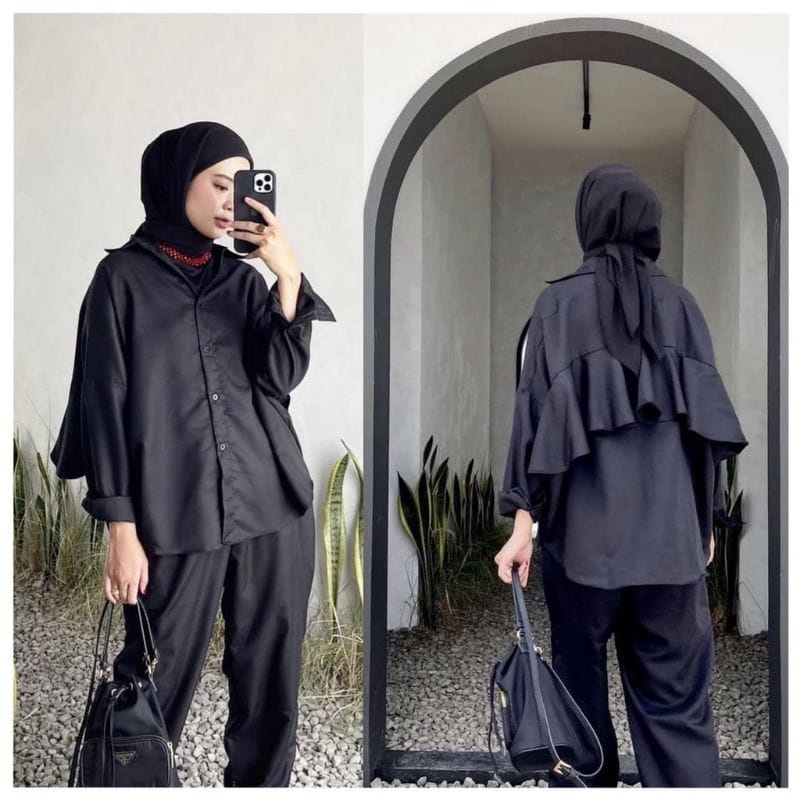 One set Rayon Premium Setelan Piyama Motif Terbaru-Batwing Black Set