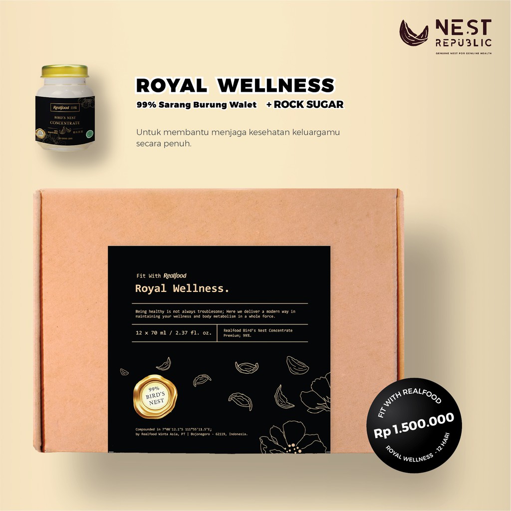 

FWR ROYAL WELLNESS-PROGRAM 12 HARI MINUMAN SARANG BURUNG WALET 99% | DENGAN GULA BATU [12x70ml]