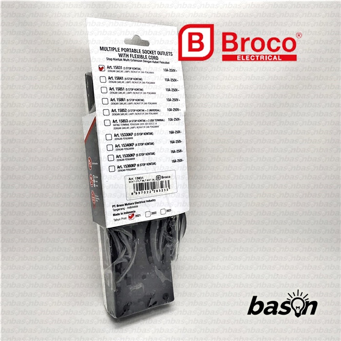 BROCO 15831 Stop Kontak 3 Lubang 10A Arde + Kabel 1.5 m + Switch + CP