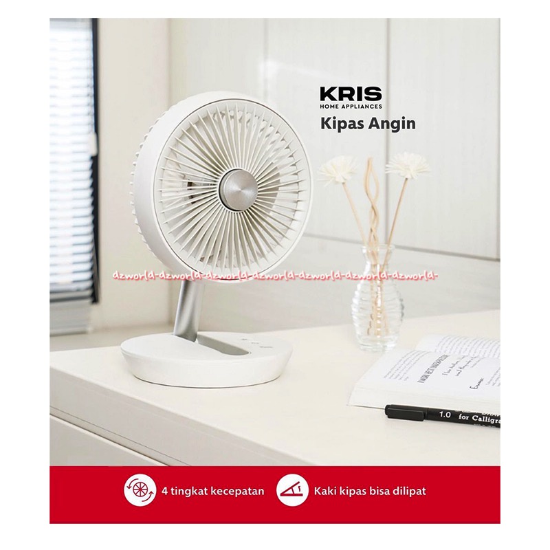 Kris rechargeable fan table Black Kipas Angin meja bisa berputar USB Black White Bisa Di Lipat