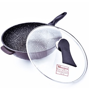 A1 Wok Pan Moegen Marble Keramik 30cm Tutup Kaca FREE Spatula Silikon