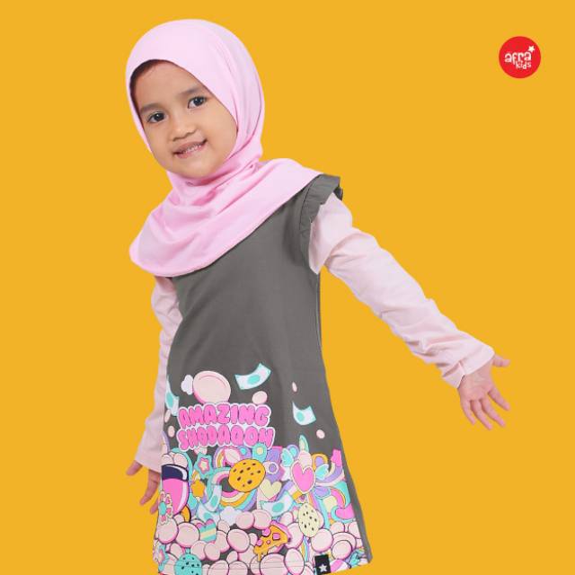 Tunik anak perempuan afrakids abu abu AF 272 murah
