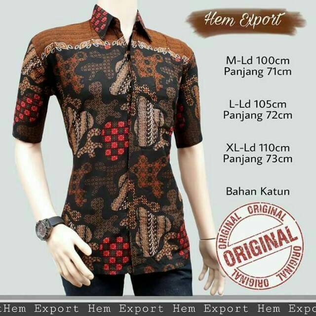 Risna Batik HRB026 kenongo Kemeja Hem pendek padi pekalongan M L XL MURAH KEREN bati pria wajik biru