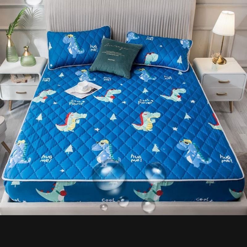 Sprei Waterproof / Sprei Protector Ukuran 90x200-Biru dino