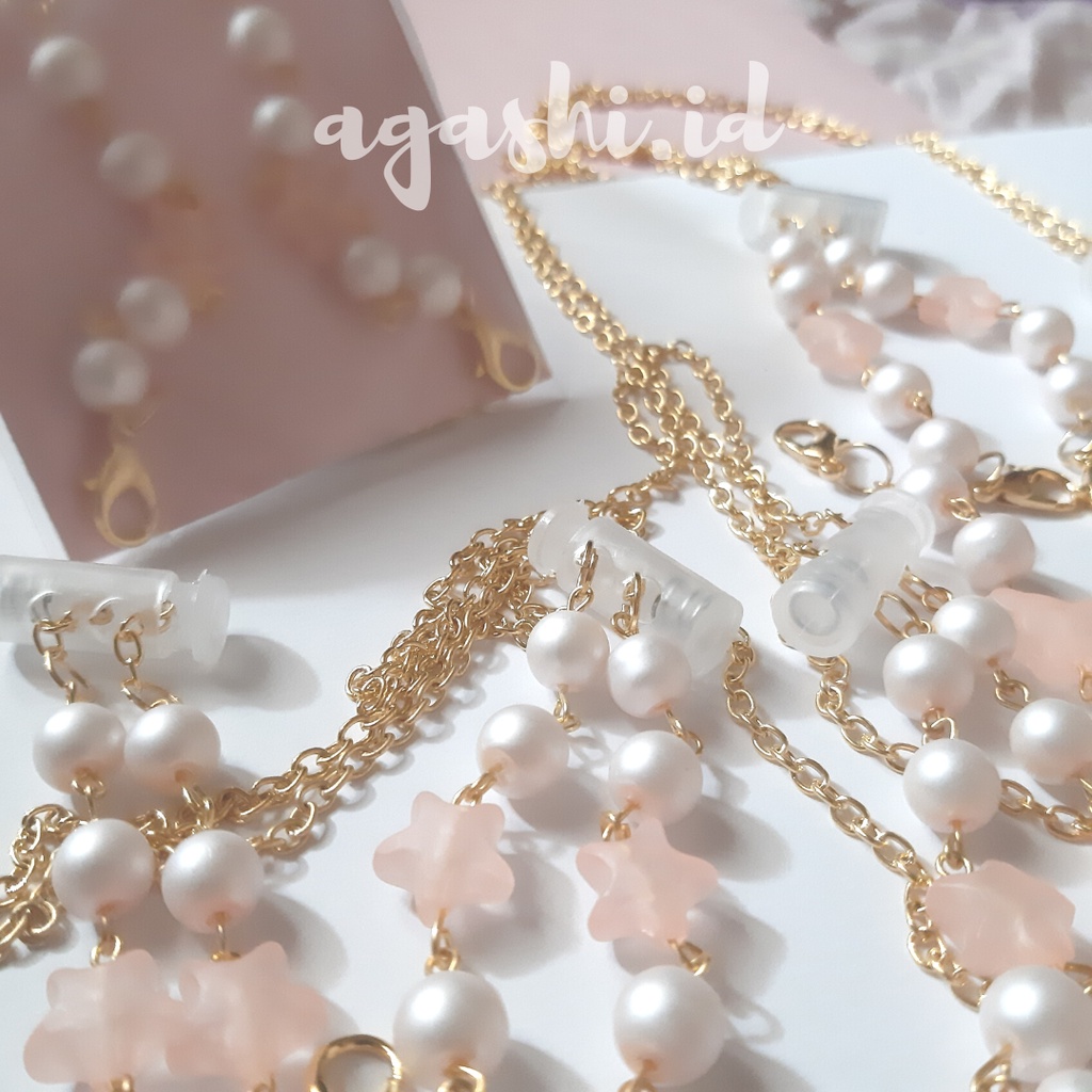 Strap Mask 2 in 1 Konektor Hijab Aesthetic Peach Salem Pastel Gold | Tali Masker Konektor Hijab