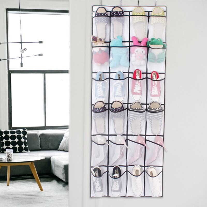 12 24pocket Over The Door Shoe Organizer Hanging Organizers Space Saver Rack Hanging Storage Hanger Shopee Indonesia