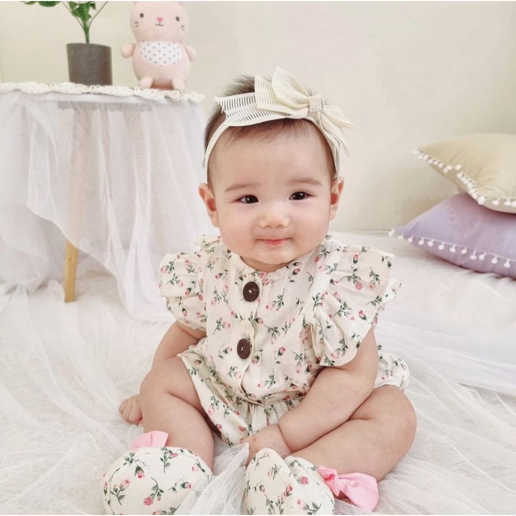 Cheerful Kancing 2 Baju Setelan Jumper Rok Bunga Bandana Sepatu Pergi Lucu Fashion Anak Bayi Cewek MELODY / MICHA CECIL / MADELINE CELLY SHANIKA AILEEN gwen AILOVE