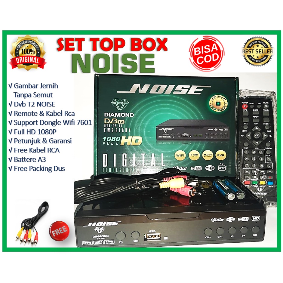 NOISE STB SET TOP BOX TV DIGITAL T2-02 NOIS DIAMOND DVB T2-01 SETBOX MEMORY 32MB EWS SYSTEM TERESIAL RECEIVER FULL HD BODY BESI SUDAH SNI HASIL SIARAN CLING BENING SINYAL LEBIH PEKA Memori 8Mb 1080p IPTV Wifi BOOSTER ANTENA UHF TERMURAH KUALITAS MANTAP