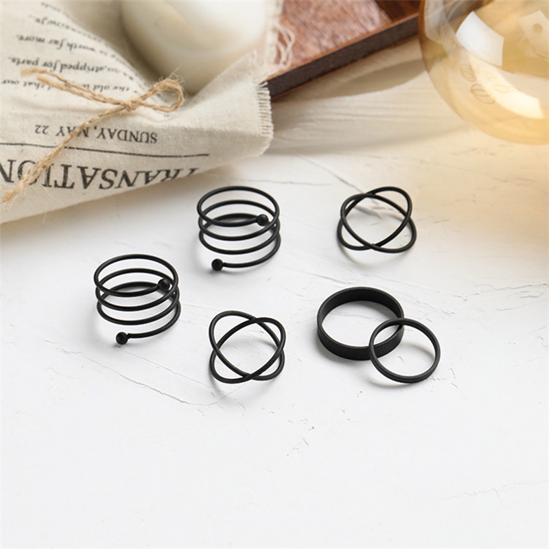 6pcs / Set Cincin Model Terbuka Adjustable Bahan Metal Warna Silver / Gold Untuk Wanita
